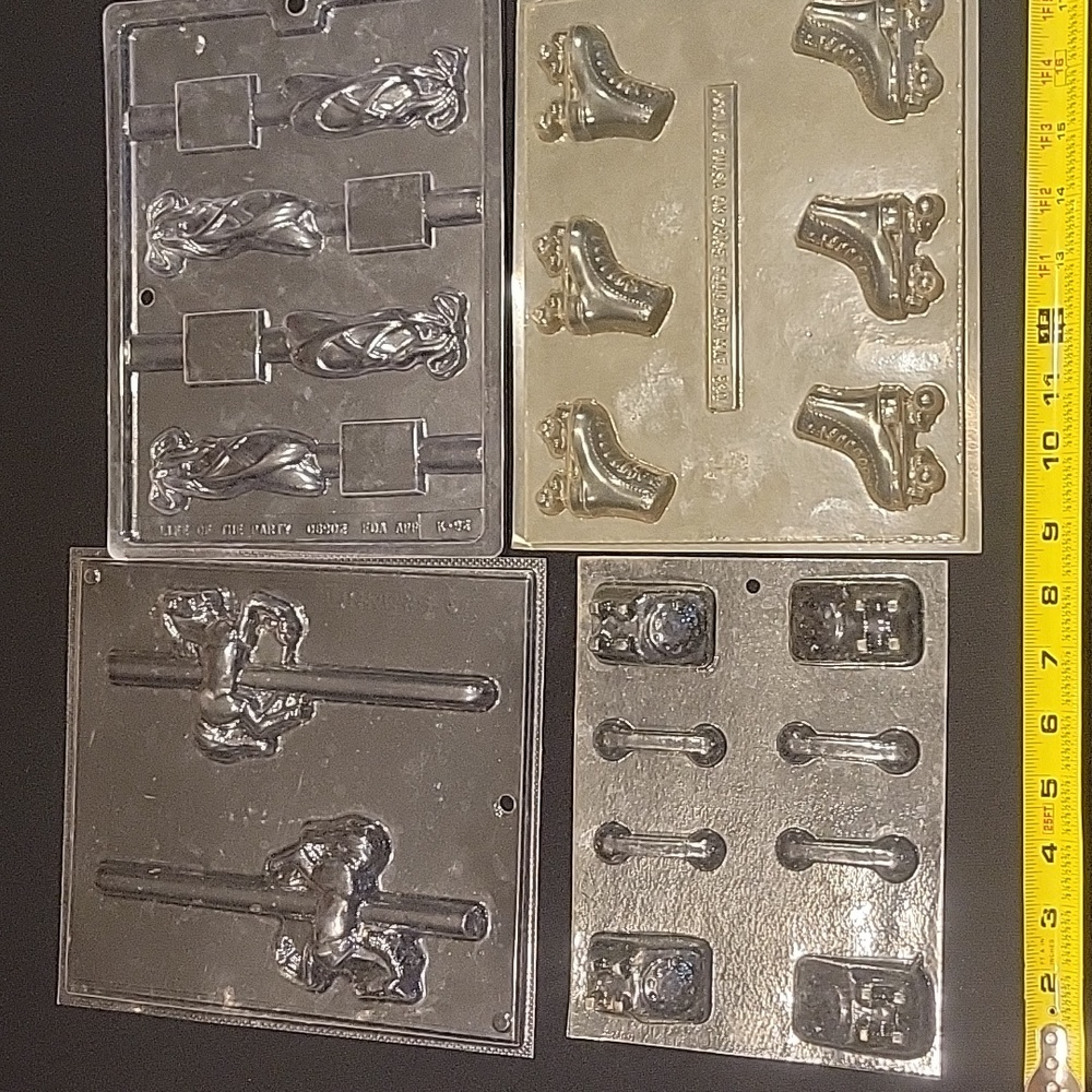Easter 4 Plastic Candy Molds Ballet, Rollerskate, Phone, Horse on Pretzel Rod